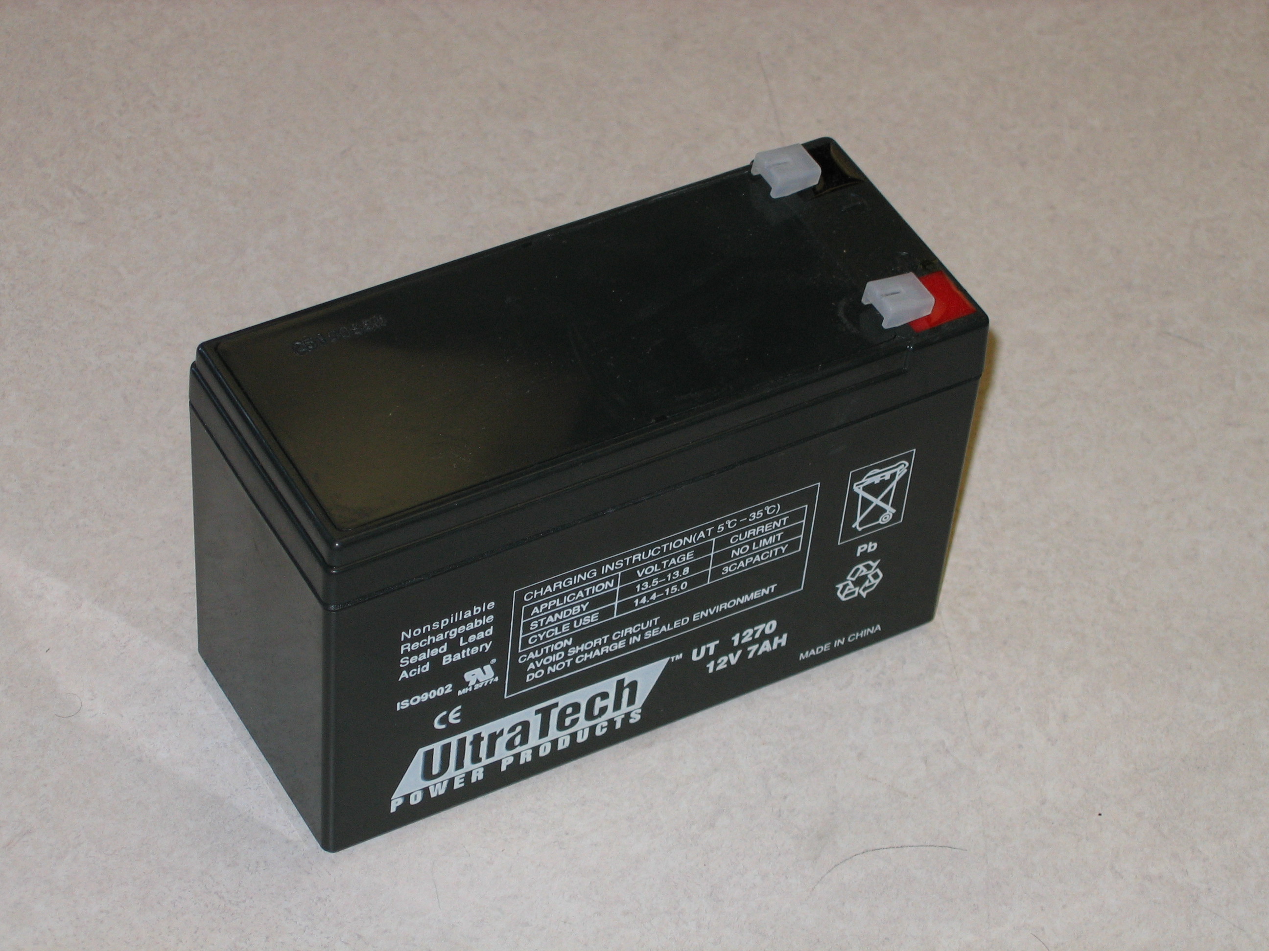 Photograph of a 12V 7AH Gel Cell Battery