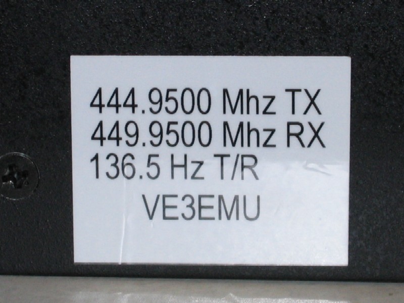 Label on VE3OCE UHF Kenwood Repeater